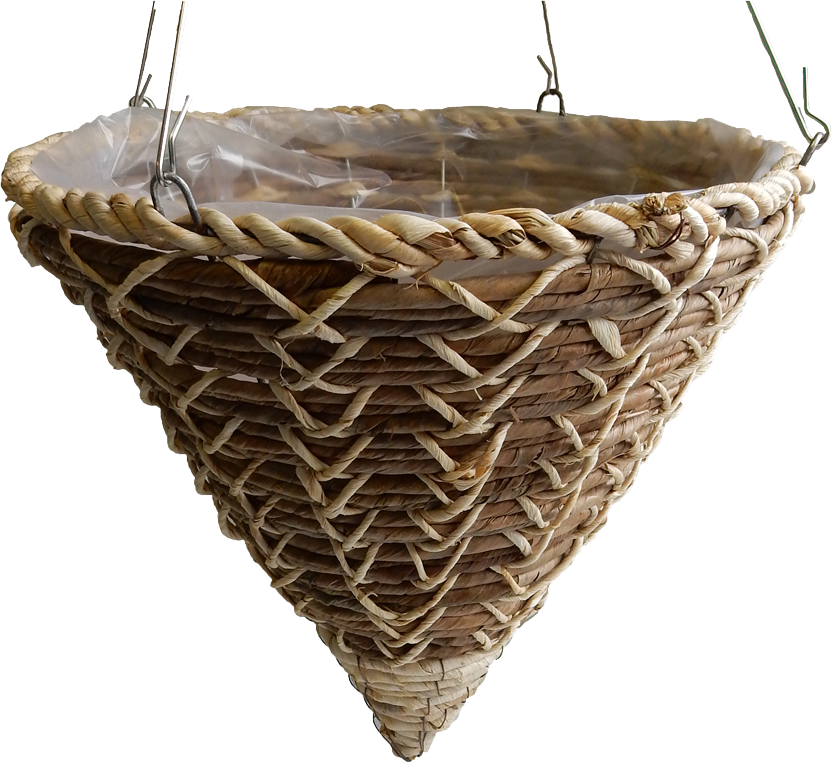 14 x 17 Inch Rattan Braided Cone 4 Strand Hanger – 15 per case - Hanging Baskets